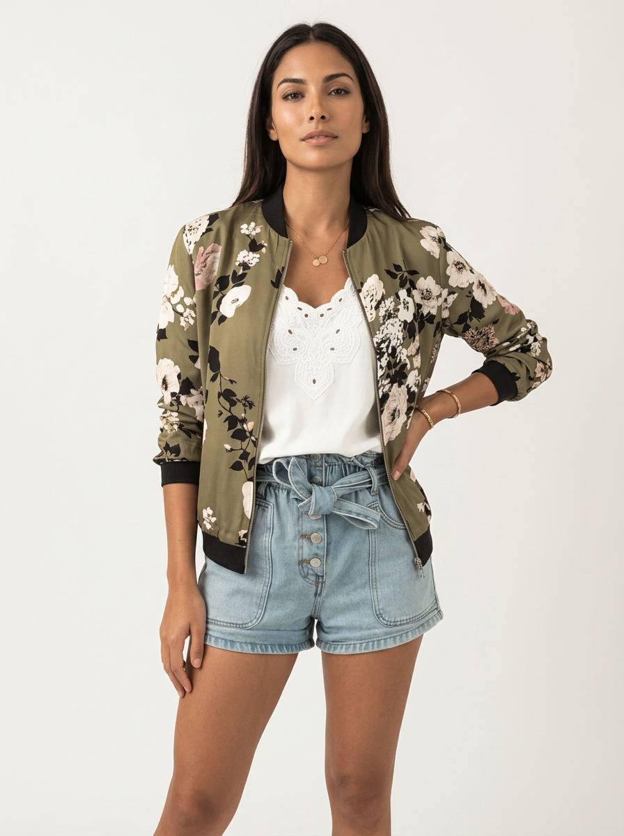 Floral Bomber Jacket for Women