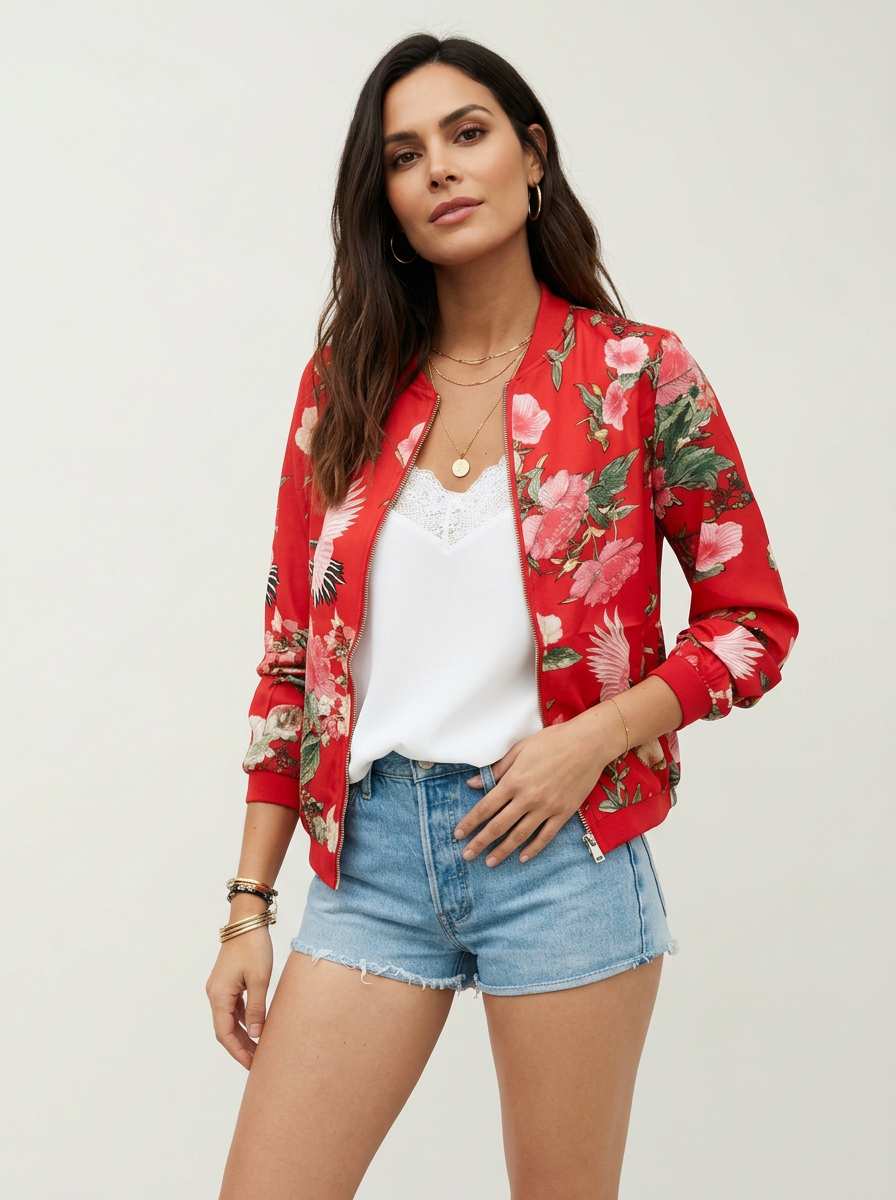 Floral Bomber Jacket for Women