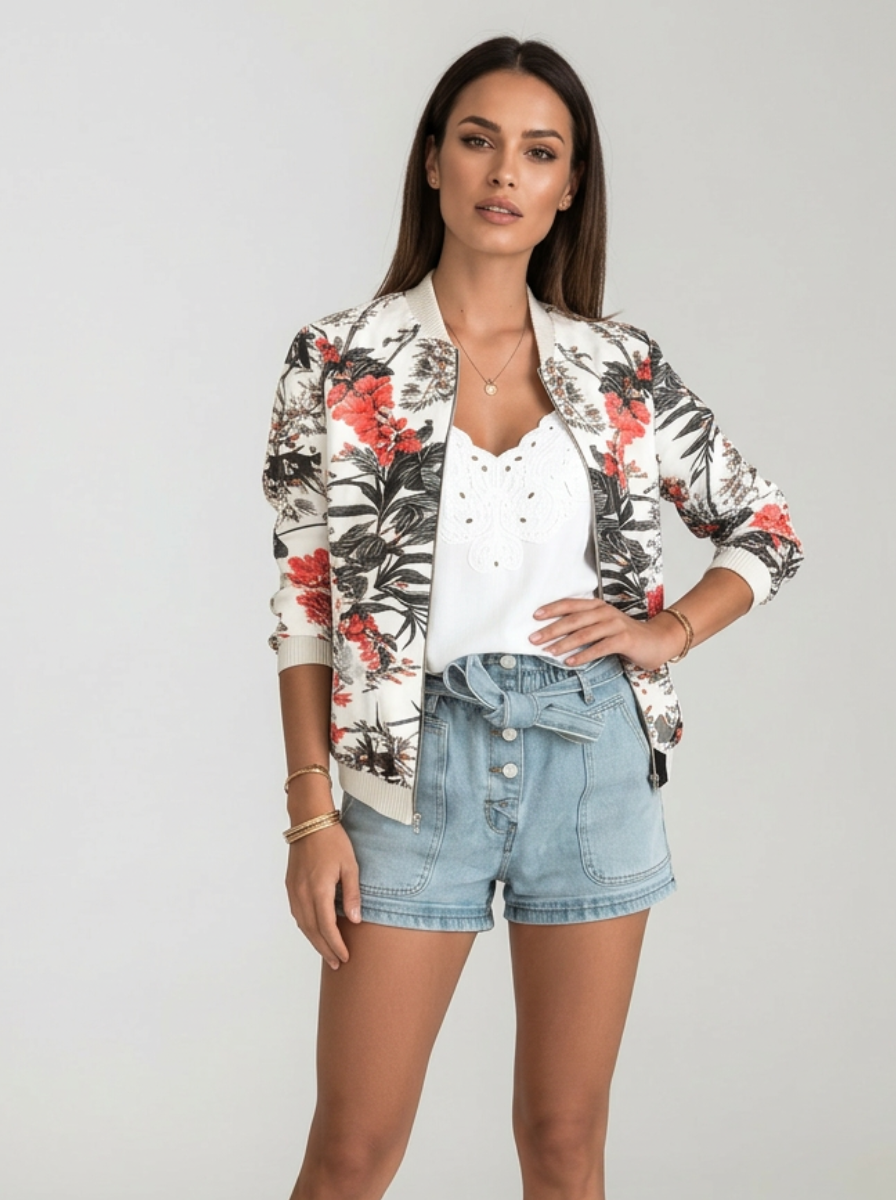 Floral Bomber Jacket for Women