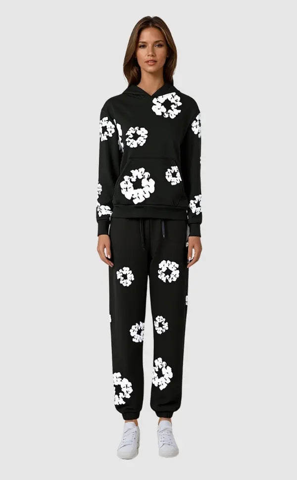 Floral Print Tracksuit Set with Hoodie and Joggers - Amy