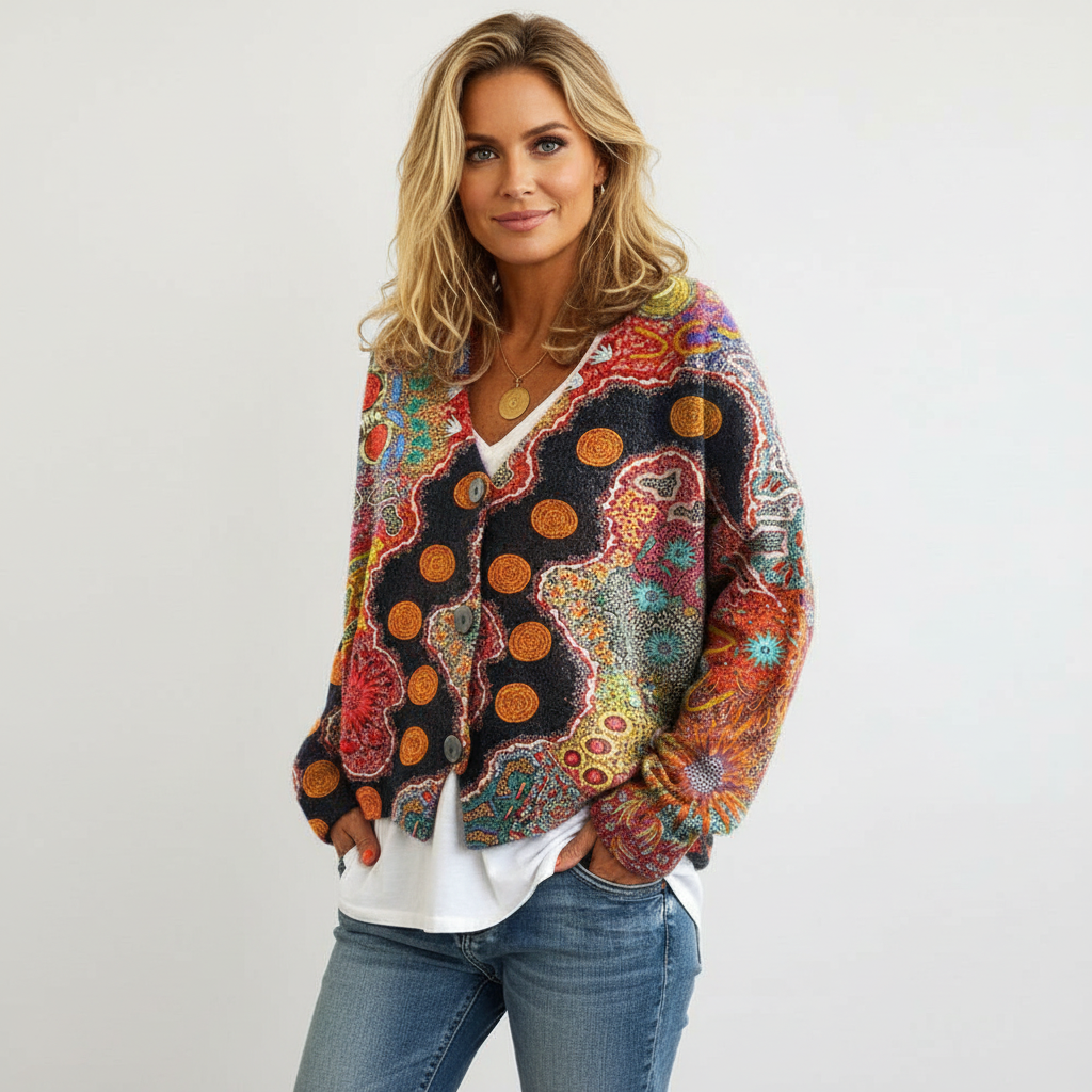 Bohemian Multicolor Vest with Buttons and V-Neck - Amy