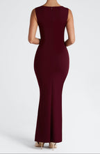 Burgundy Maxi Dress with Square Neckline and Elegant Fit - Lia
