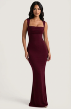 Burgundy Maxi Dress with Square Neckline and Elegant Fit - Lia