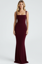 Burgundy Maxi Dress with Square Neckline and Elegant Fit - Lia