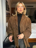 Brown Suede-Look Women's Jacket - Esra