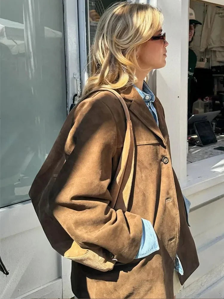 Brown Suede-Look Women's Jacket - Esra