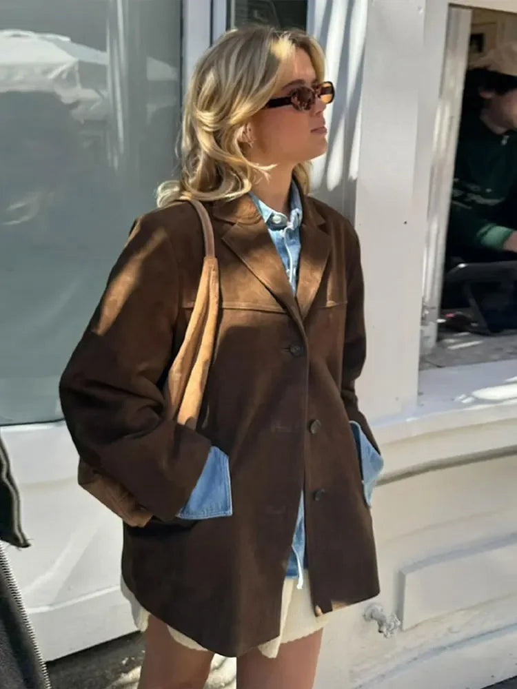 Brown Suede-Look Women's Jacket - Esra