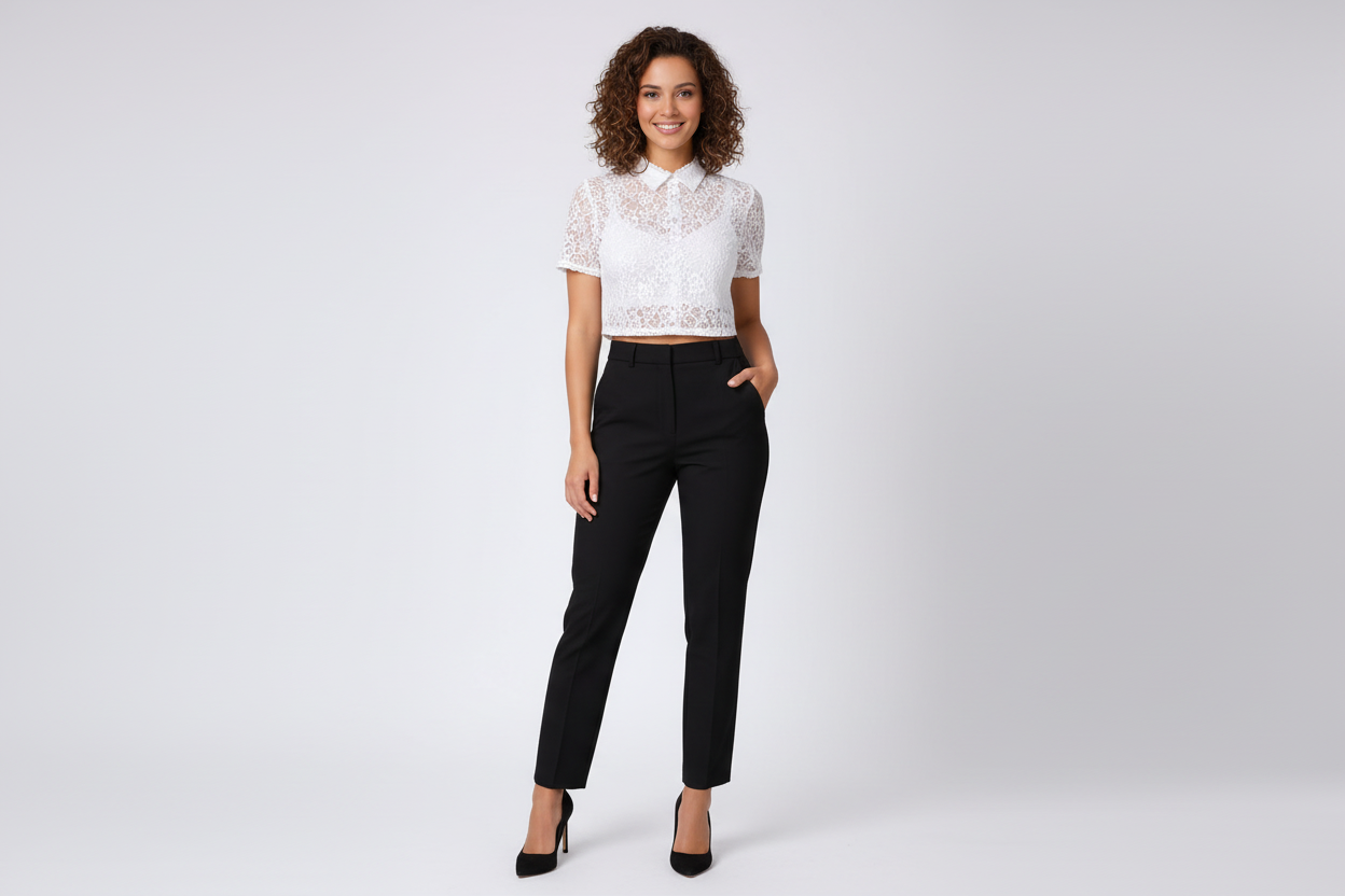 Angelina | Lace High Neck Crop Blouse