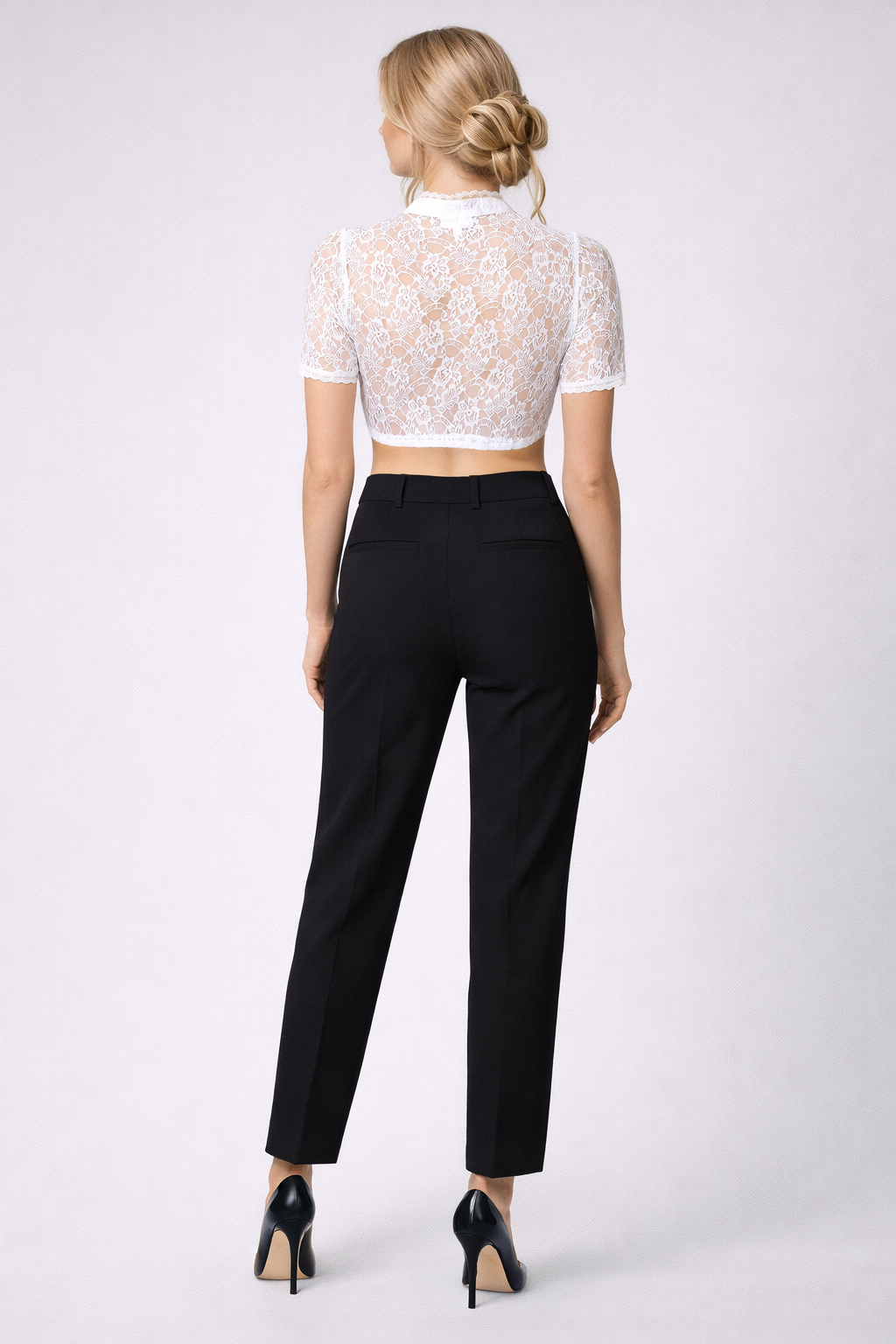 Angelina | Lace High Neck Crop Blouse
