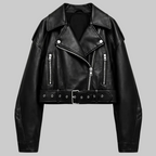 Angelique | Cropped Leather Women's Jacket with Belt