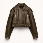 Angelique | Cropped Leather Women's Jacket with Belt