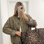 Uma | Luxury Mid-Length Jacket with Trendy Stitching - Leopard Print