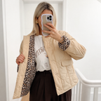 Uma | Luxury Mid-Length Jacket with Trendy Stitching - Leopard Print