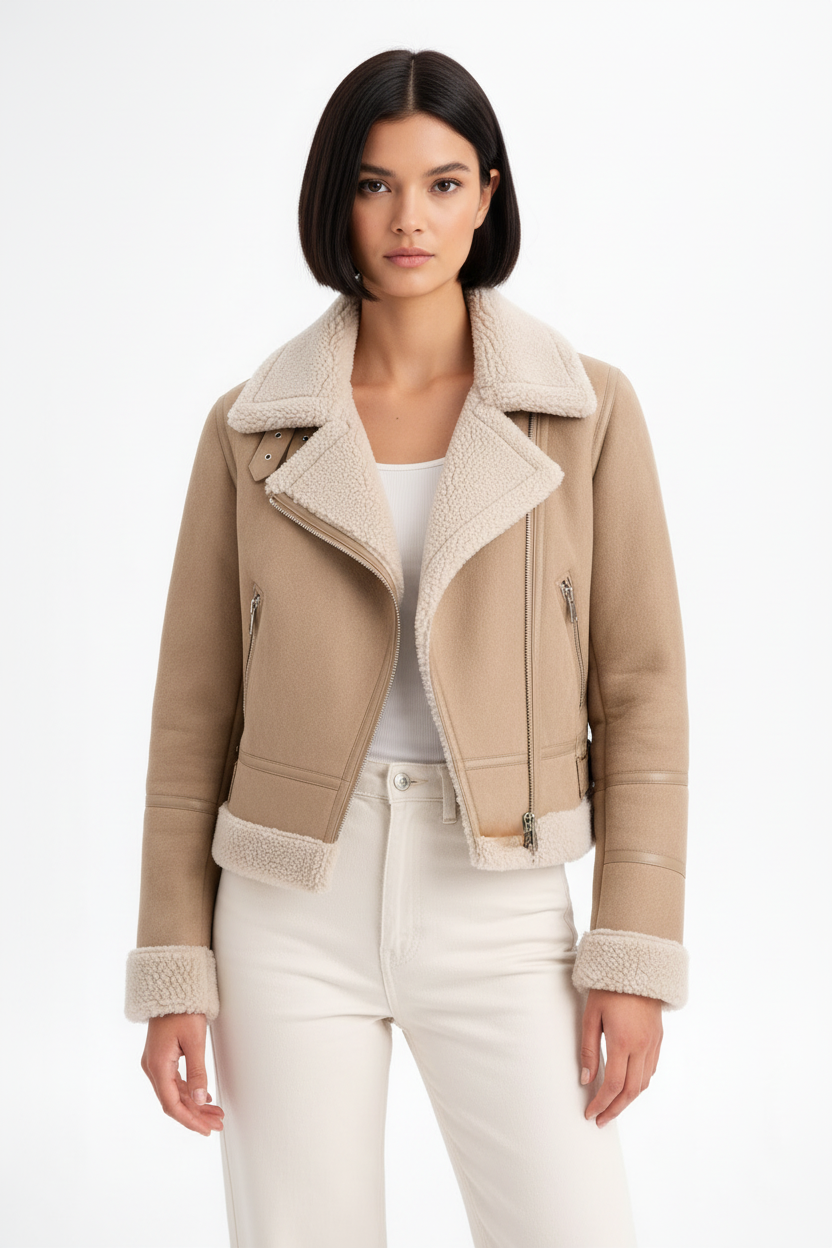 Julia — Winter Suede‑Look Biker Jacket with Faux Fur