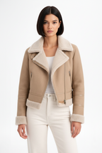 Julia — Winter Suede‑Look Biker Jacket with Faux Fur