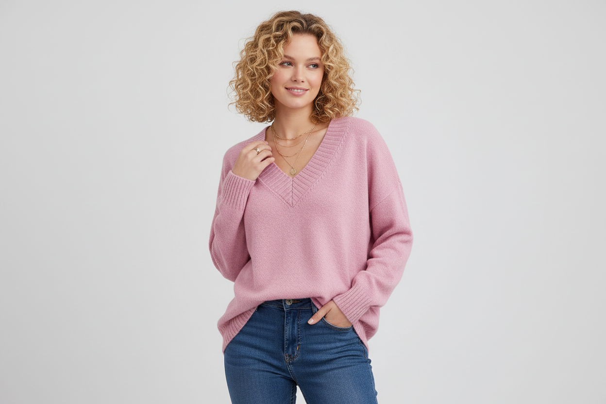 Elira - Soft Knit Feel V-Neck Pullover