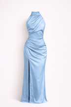 Kira -  Azure Silk Drape Dress