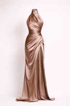 Aliya | Champagne Satin Halter Gown