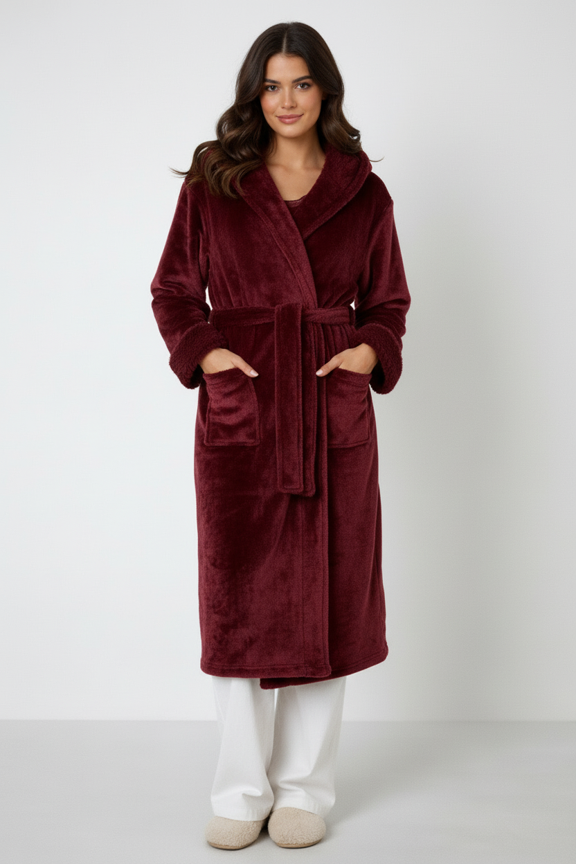 The Amira Mancini - Winter Soft Plush-Feel Long Hooded Bathrobe