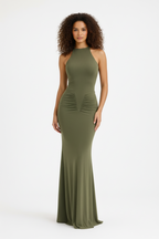 Saida | Olive Sculpt Maxi Dress