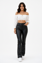Celena - Faux Leather Flared Trousers