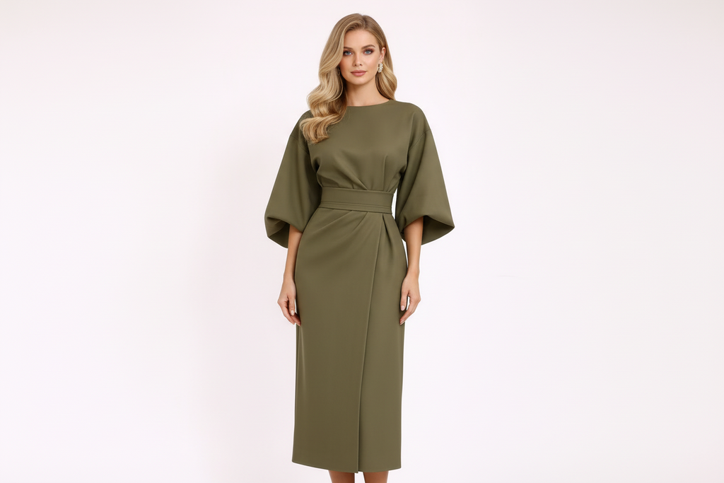 Lia | Elegant Midi Dress with Kimono Sleeves