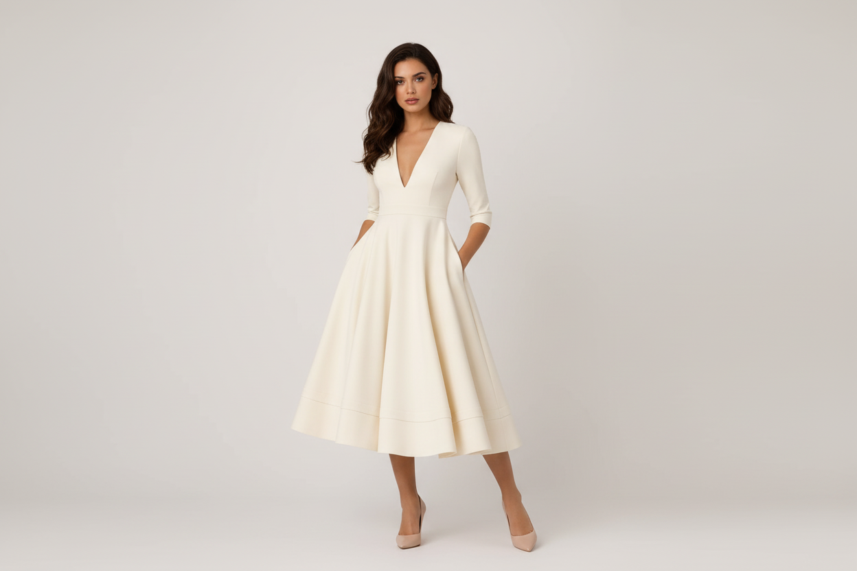 The Louisa Mae Elegant Midi Dress with V-Neck
