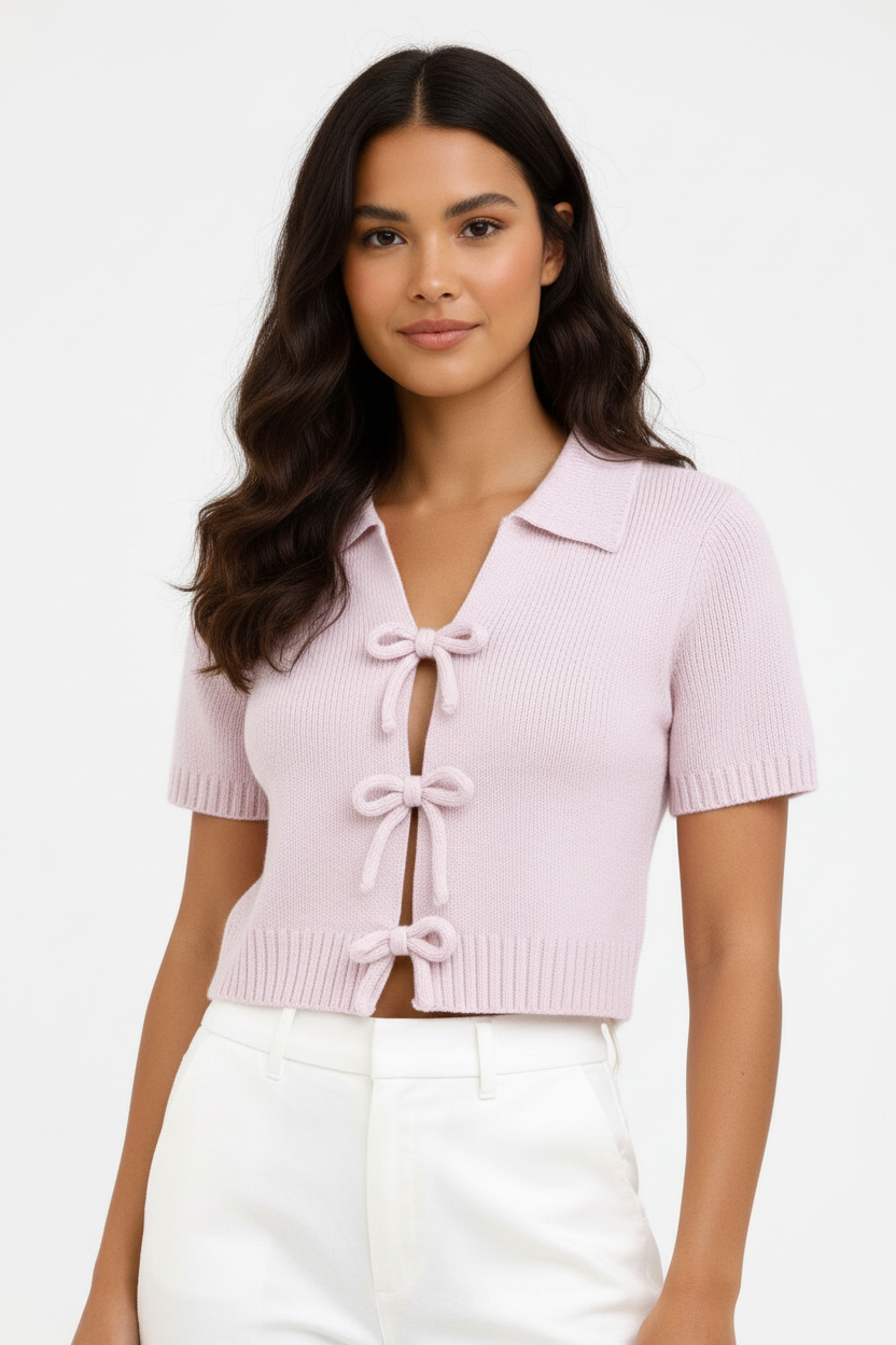 Mia | Knitted Short Top with Bow Closure