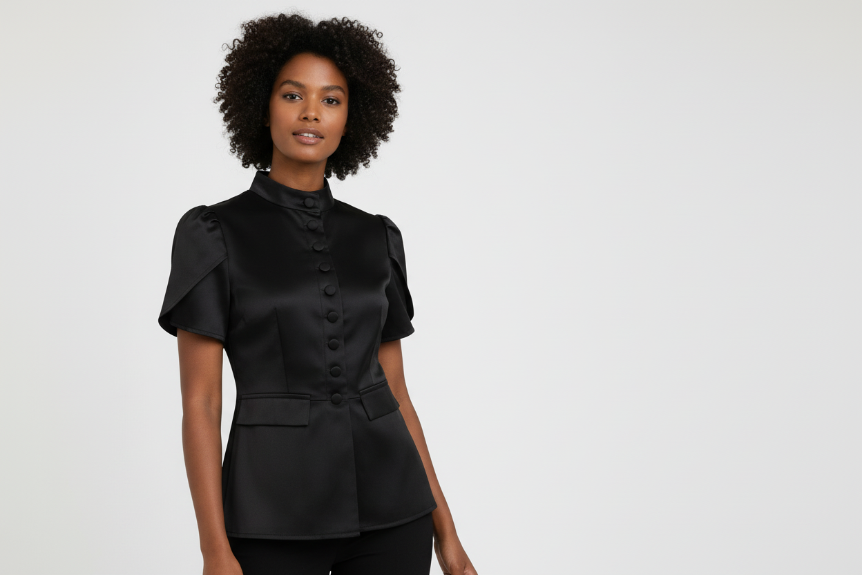 Amberley - Tailored Top with Stand-Up Collar