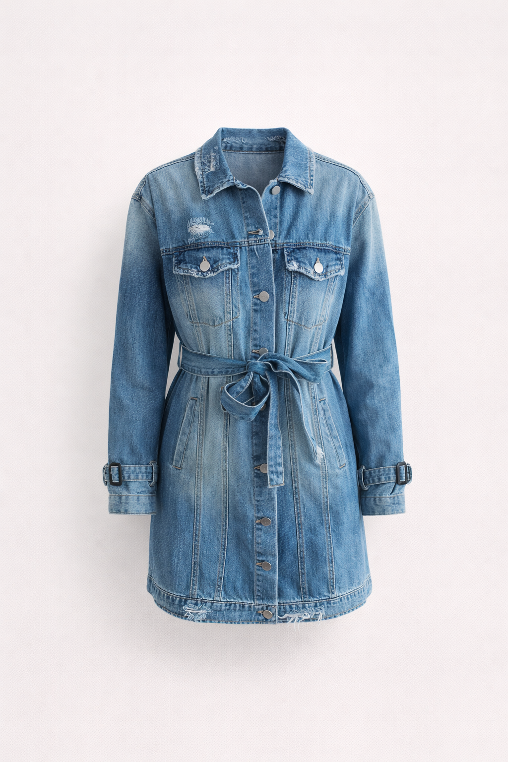 The Yasmina Elisa Casual Denim Belted Jacket Dress
