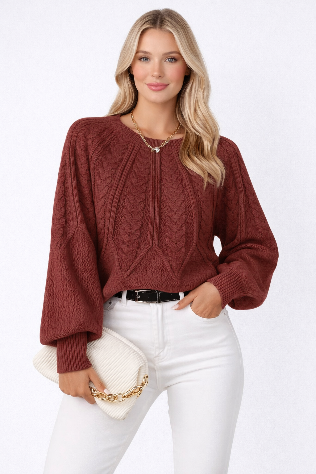 Elise Morena - Knitted Cable Sweater with Loose Fit