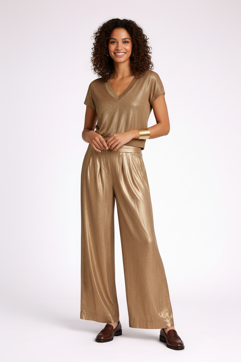 Camila | Metallic Wide Leg Trousers