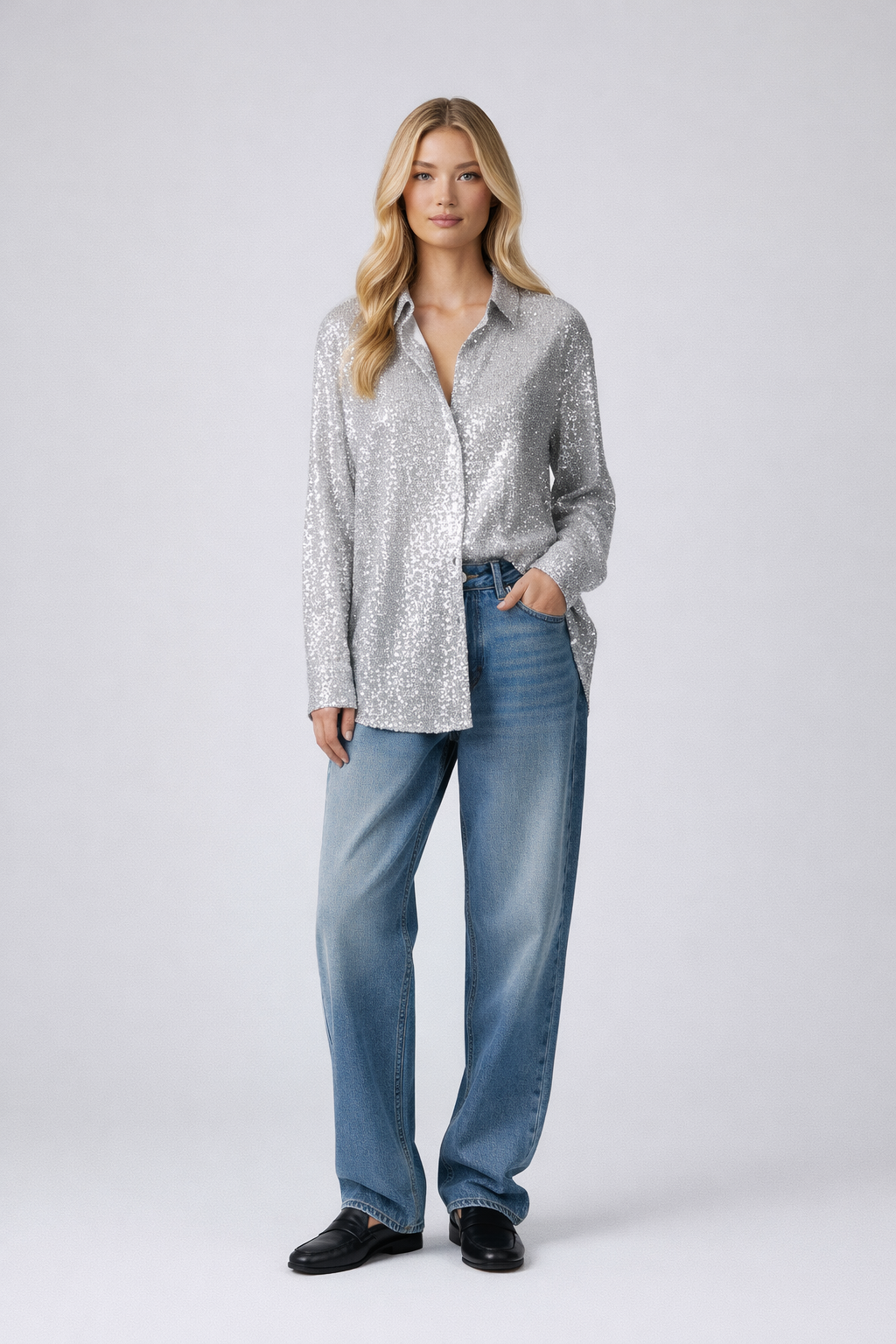 Anne - Silver-Colored Loose Fit Blouse