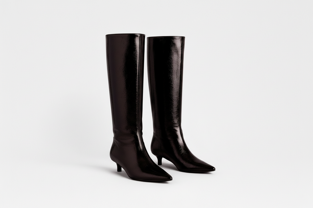 Carly -  Shiny Mid Heel Boots