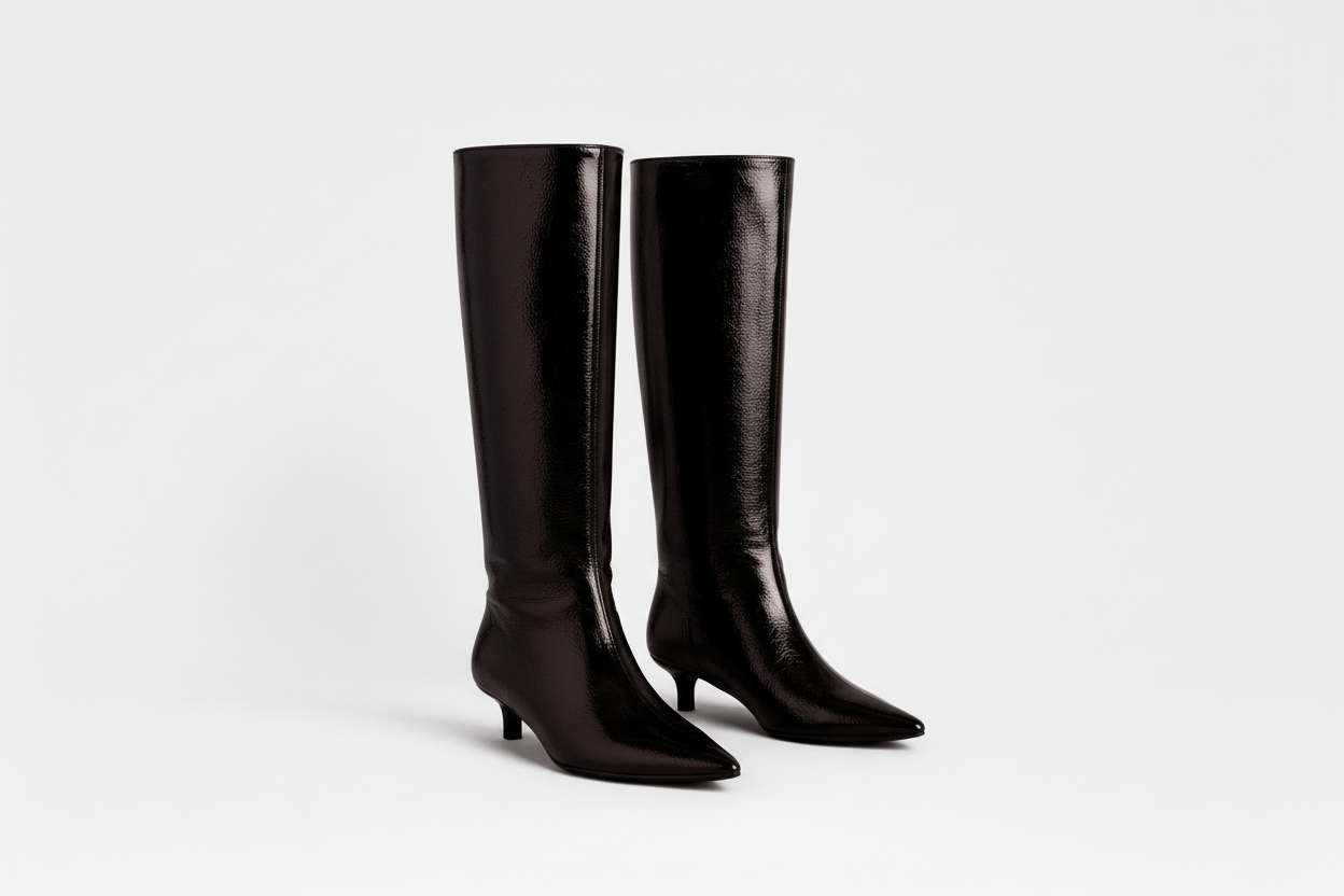 Carly -  Shiny Mid Heel Boots