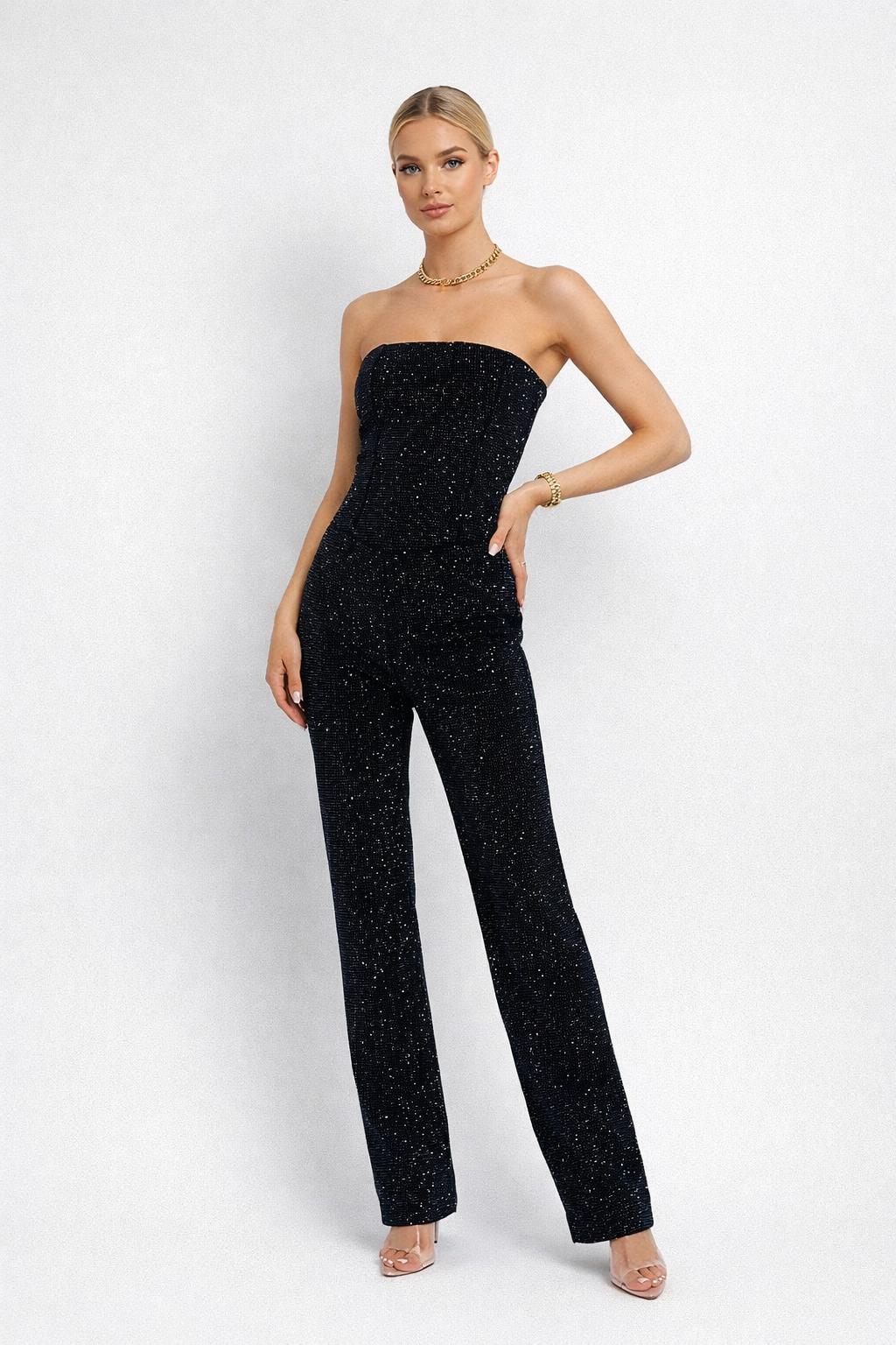 Bianca — Midnight Sparkle Strapless Jumpsuit