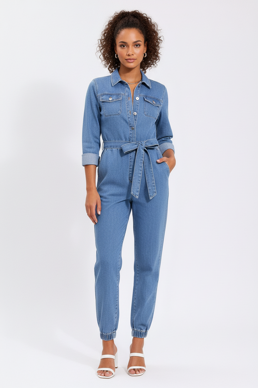 Bella | Modern Denim Utility Jumpsuit