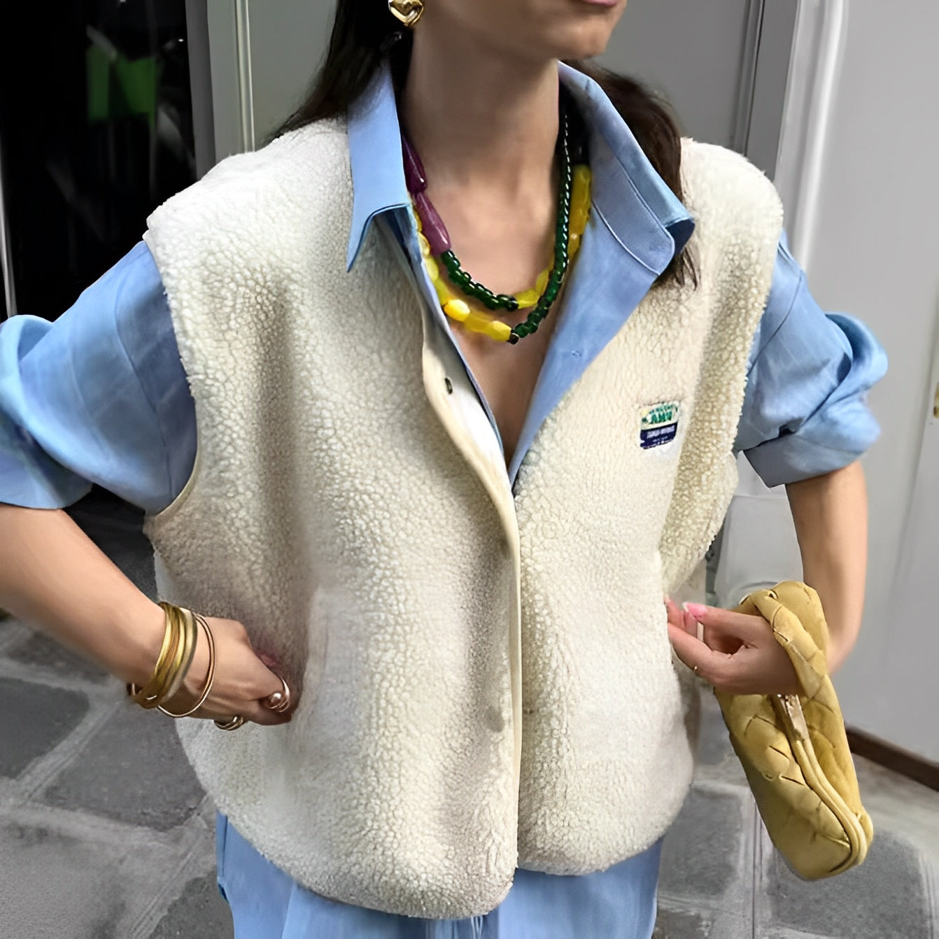 Lia | Women's sleeveless vest with snap buttons, round neckline