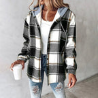 Women's Jacket with Hood and Mixed Texture - Esra