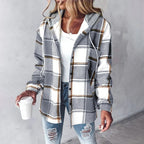 Women's Jacket with Hood and Mixed Texture - Esra