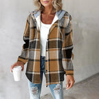 Women's Jacket with Hood and Mixed Texture - Esra