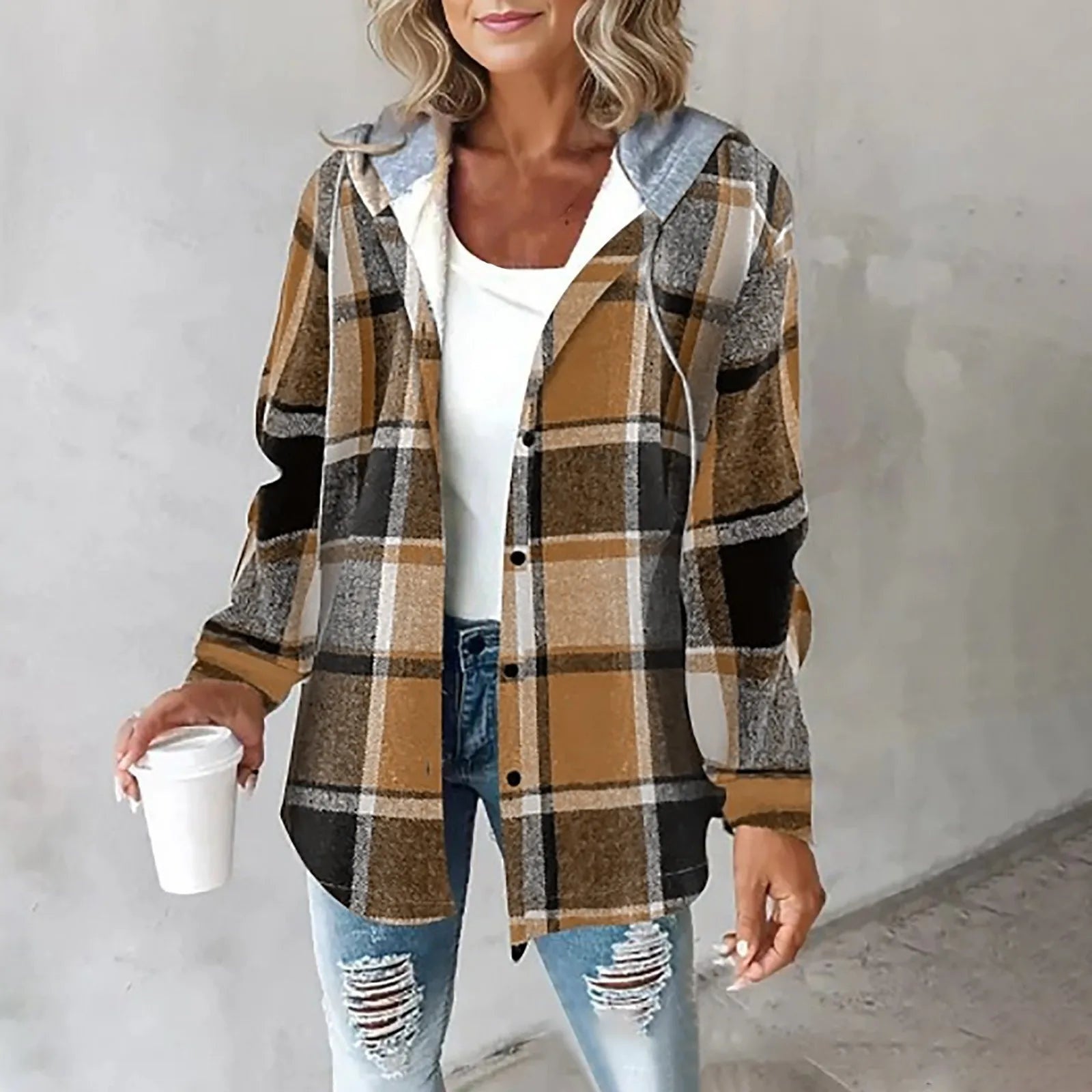 Women's Jacket with Hood and Mixed Texture - Esra