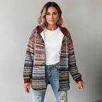 Women's Jacket with Hood and Mixed Texture - Esra