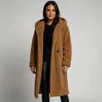 Women's Teddy Coat with Hood and Button Closure - Amy