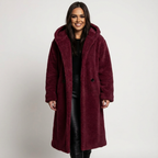 Women's Teddy Coat with Hood and Button Closure - Amy