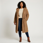 Women's Teddy Coat with Hood and Button Closure - Amy
