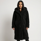 Women's Teddy Coat with Hood and Button Closure - Amy