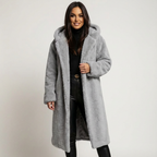 Women's Teddy Coat with Hood and Button Closure - Amy