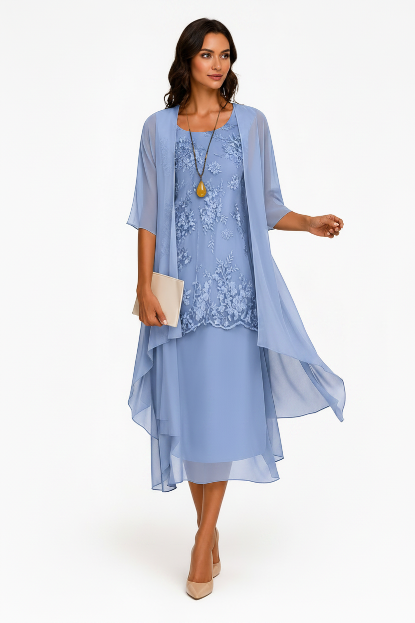 Elcevi | Dress with Round Neckline and 3/4 Sleeves for Wedding Guests For Women