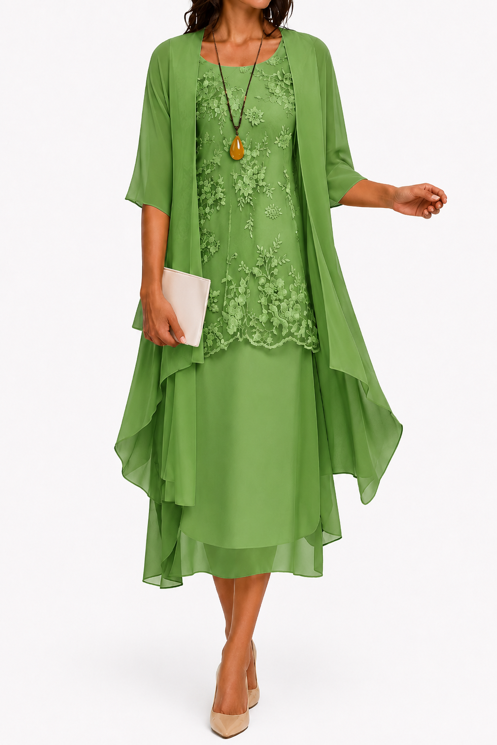 Elcevi | Dress with Round Neckline and 3/4 Sleeves for Wedding Guests For Women